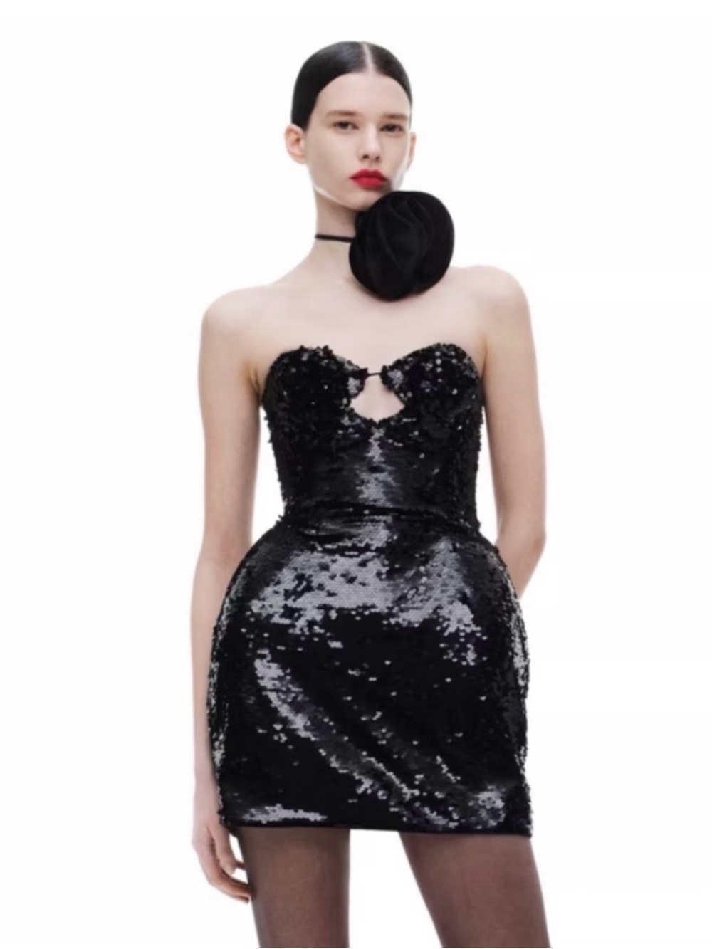 Magda Butrym Strapless Black Sequin Mini Dress